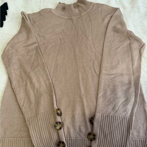Cable & Gauge Taupe Turtleneck Sweater with Button Details